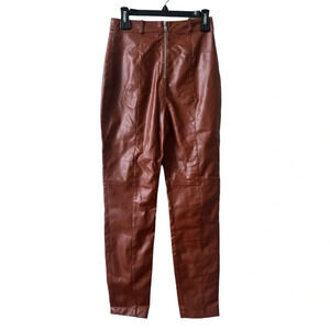 Lovers & And Friends Georgie Pants Chestnut Brown Faux Leather High Rise Women’s